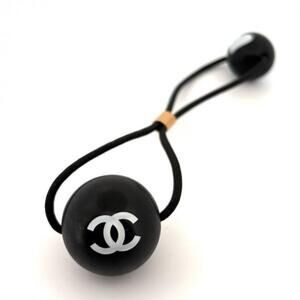 CHANEL Coco Mark Hair Tie Heart Ball 02P A18822 Y02843 Black White